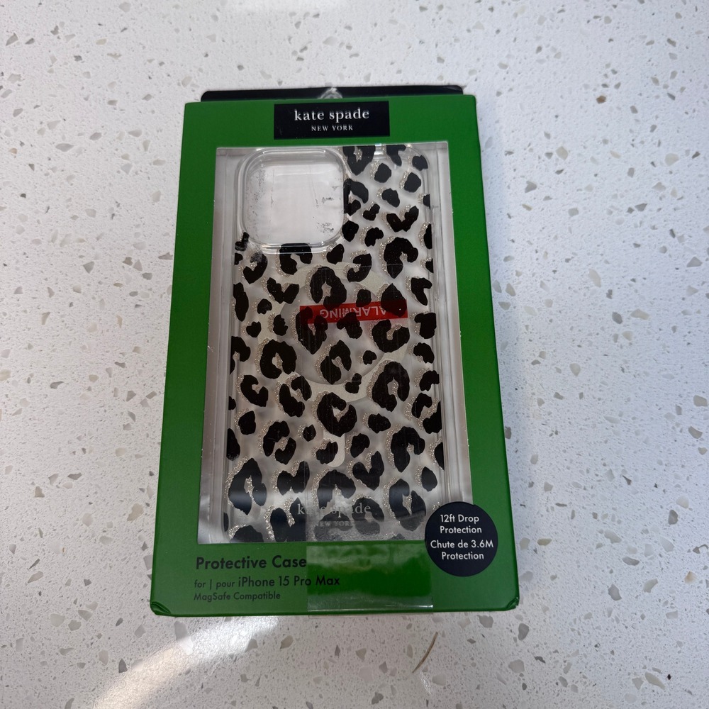 Kate Spade for iPhone 15 Pro Max Case Leopard Print Glitter MagSafe Case